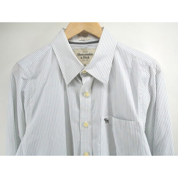 Abercrombie & Fitch Button Down Shirt Mens XL Muscle Gray Stripe Long Sleeve - Picture 2 of 8